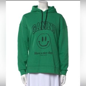 NWT Ganni Green Hoodie with Smiley Graphic